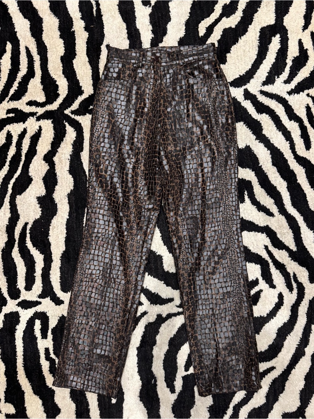 Vintage Selene Sport Faux Crocodile Embossed Reptile Print PVC Pants